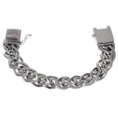Alternate image for Artisan Crafted Chunky Sterling Silver Mens Bracelet Bali Duo
