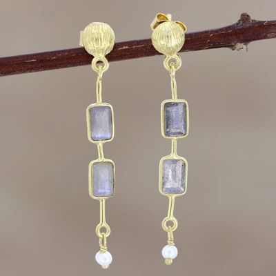 Alternate image for Gold-Plated Labradorite and Pearl Dangle Earrings New Year