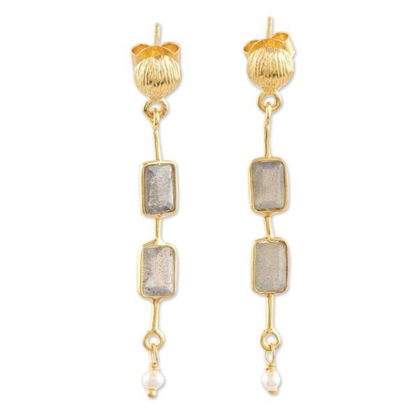 Alternate image for Gold-Plated Labradorite and Pearl Dangle Earrings New Year