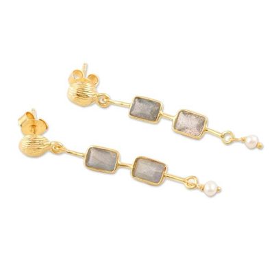 Alternate image for Gold-Plated Labradorite and Pearl Dangle Earrings New Year