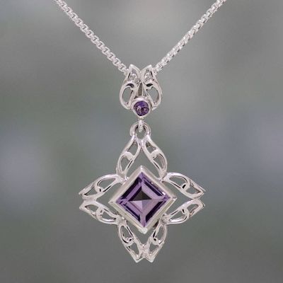 Alternate image for Amethyst and Sterling Silver Pendant Necklace from India Jali Charm
