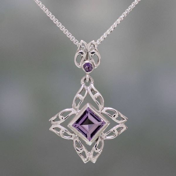 Alternate image for Amethyst and Sterling Silver Pendant Necklace from India Jali Charm