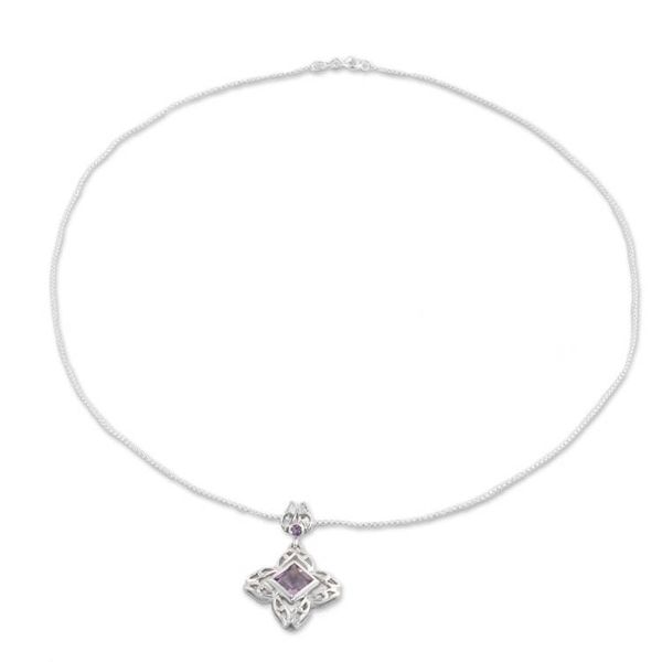 Alternate image for Amethyst and Sterling Silver Pendant Necklace from India Jali Charm