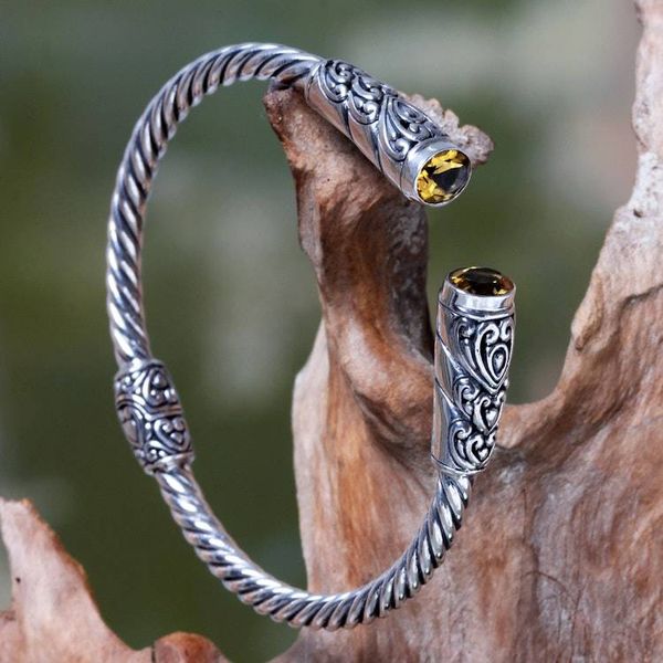 Alternate image for Sterling Silver Hinged Cuff Bracelet with Citrines Beacon of Light