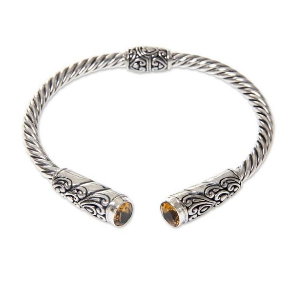 Alternate image for Sterling Silver Hinged Cuff Bracelet with Citrines Beacon of Light