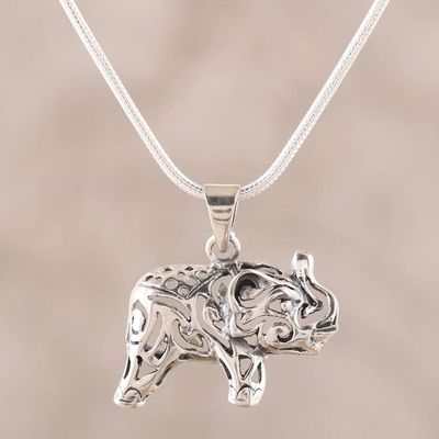 Alternate image for Jali Pattern Sterling Silver Elephant Pendant Necklace Elephant Jali