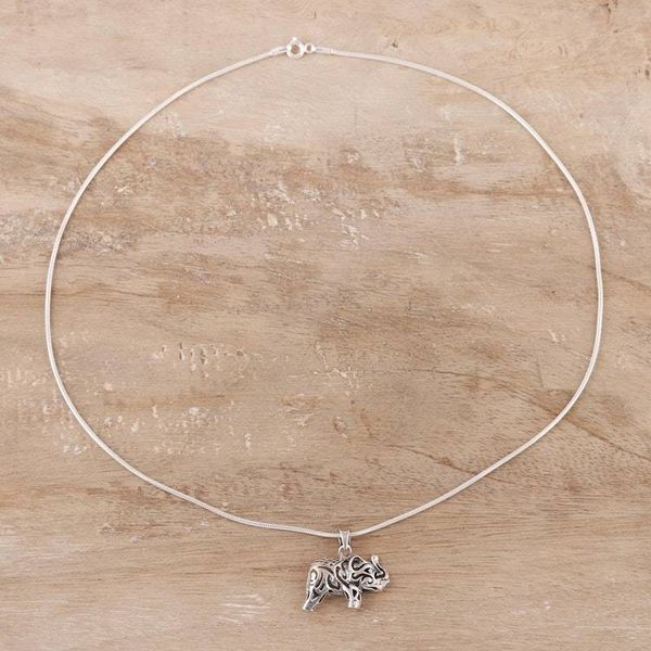 Alternate image for Jali Pattern Sterling Silver Elephant Pendant Necklace Elephant Jali