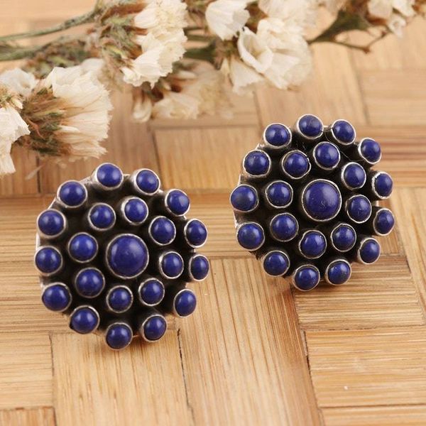 Alternate image for Lapis Lazuli and Sterling Silver Button Earrings Precious Truth