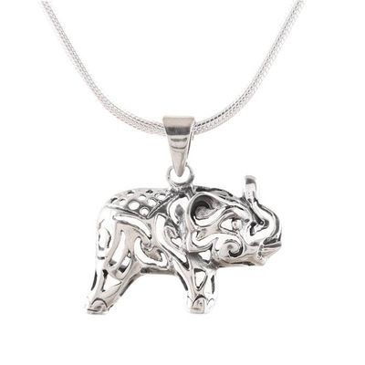 Alternate image for Jali Pattern Sterling Silver Elephant Pendant Necklace Elephant Jali