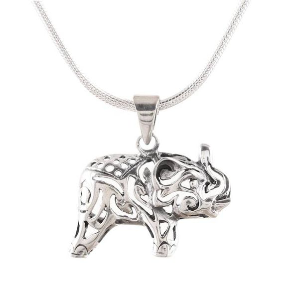Alternate image for Jali Pattern Sterling Silver Elephant Pendant Necklace Elephant Jali