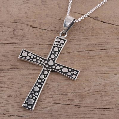 Alternate image for Unique Sterling Silver Cross Pendant Necklace Starry Heavens