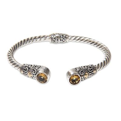 Alternate image for Sterling Silver Hinged Cuff Bracelet with Citrine Gold Plate Sukawati Secret