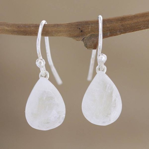 Alternate image for Artisan Crafted Rainbow Moonstone Dangle Earrings Partly Cloudy