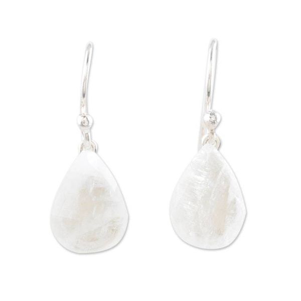 Alternate image for Artisan Crafted Rainbow Moonstone Dangle Earrings Partly Cloudy