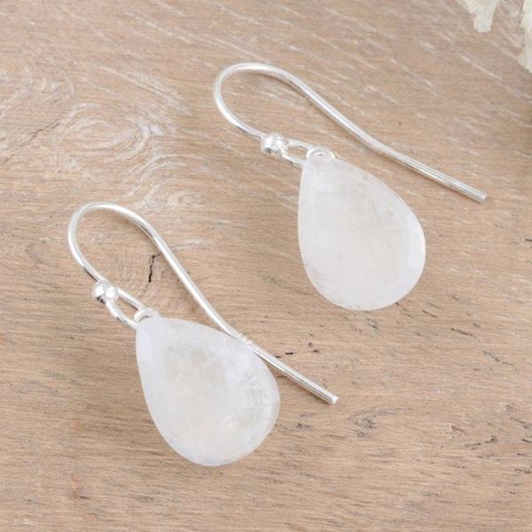 Alternate image for Artisan Crafted Rainbow Moonstone Dangle Earrings Partly Cloudy
