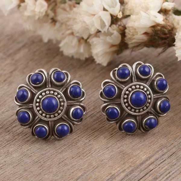 Alternate image for Lapis Lazuli and Sterling Silver Button Earrings Charming Truth