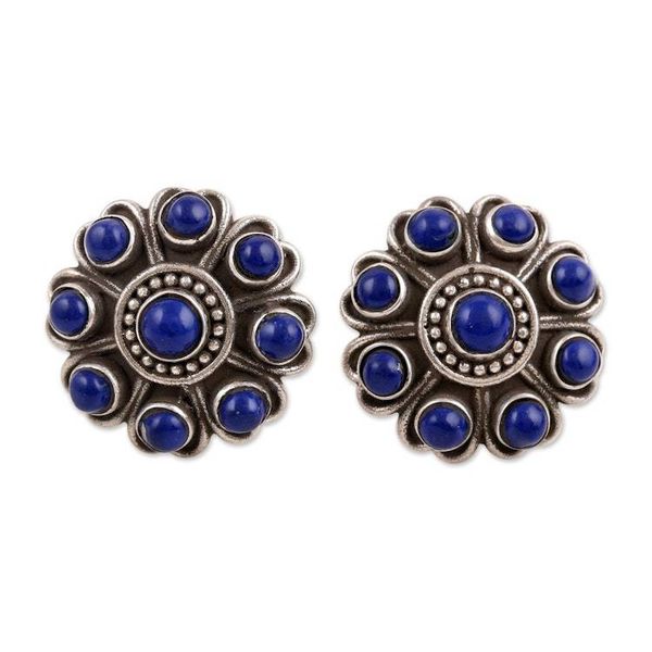 Alternate image for Lapis Lazuli and Sterling Silver Button Earrings Charming Truth