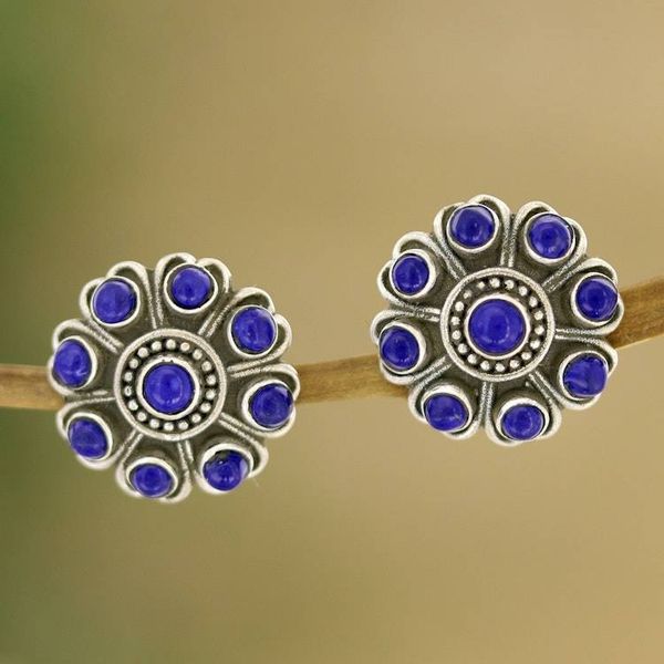 Alternate image for Lapis Lazuli and Sterling Silver Button Earrings Charming Truth