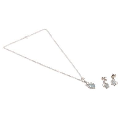 Alternate image for 6-Carat Blue Topaz Necklace and Earrings Leafy Jewelry Set Serene Heaven
