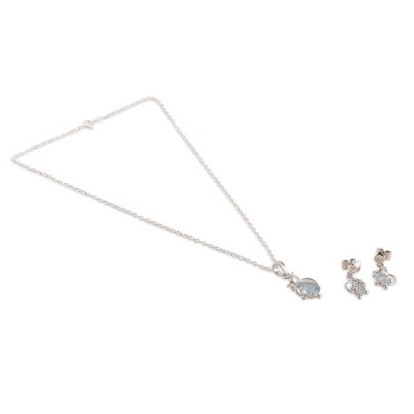 Alternate image for 6-Carat Blue Topaz Necklace and Earrings Leafy Jewelry Set Serene Heaven