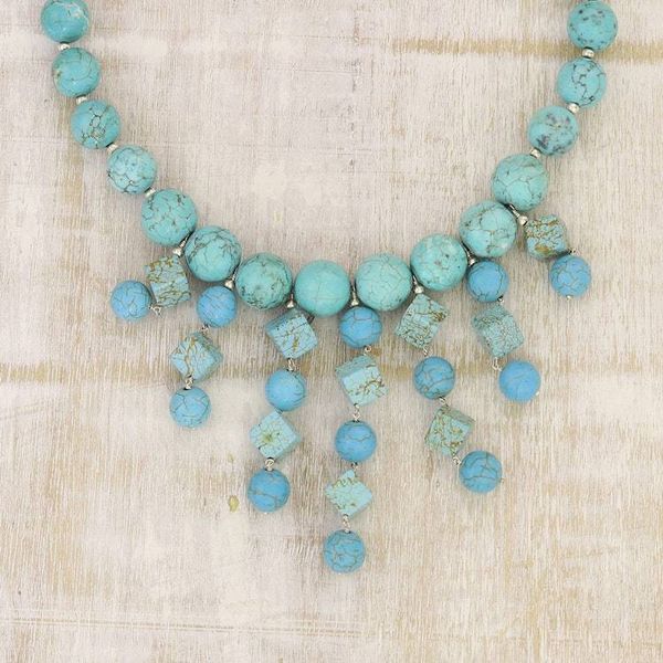 Alternate image for Handcrafted Blue Calcite Beaded Statement Necklace Royal Sea