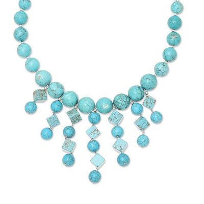 Alternate image for Handcrafted Blue Calcite Beaded Statement Necklace Royal Sea