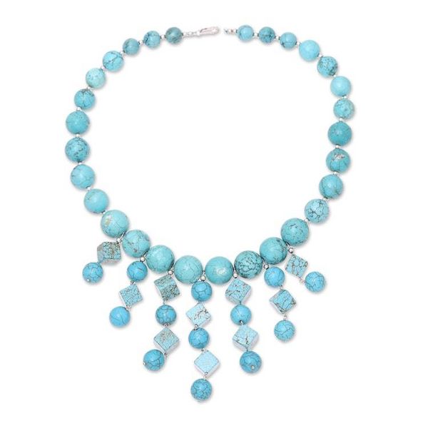 Alternate image for Handcrafted Blue Calcite Beaded Statement Necklace Royal Sea