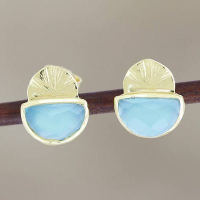 Alternate image for Gold-Plated Sterling Silver Chalcedony Stud Earrings Golden Palace