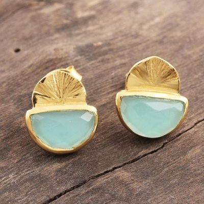 Alternate image for Gold-Plated Sterling Silver Chalcedony Stud Earrings Golden Palace