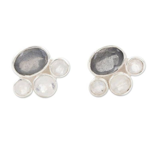 Alternate image for Labradorite and Rainbow Moonstone Stud Earrings Mystic Tiara