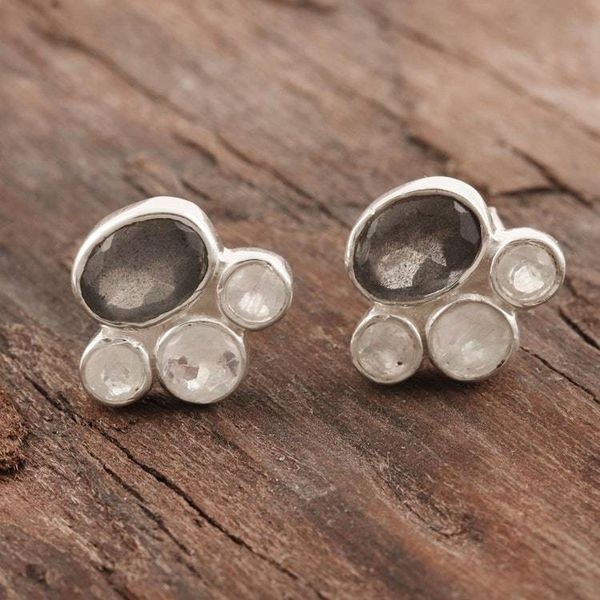 Alternate image for Labradorite and Rainbow Moonstone Stud Earrings Mystic Tiara