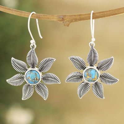 Primary image for Sterling Silver Dangle Earrings with Composite Turquoise Leafy Blossom