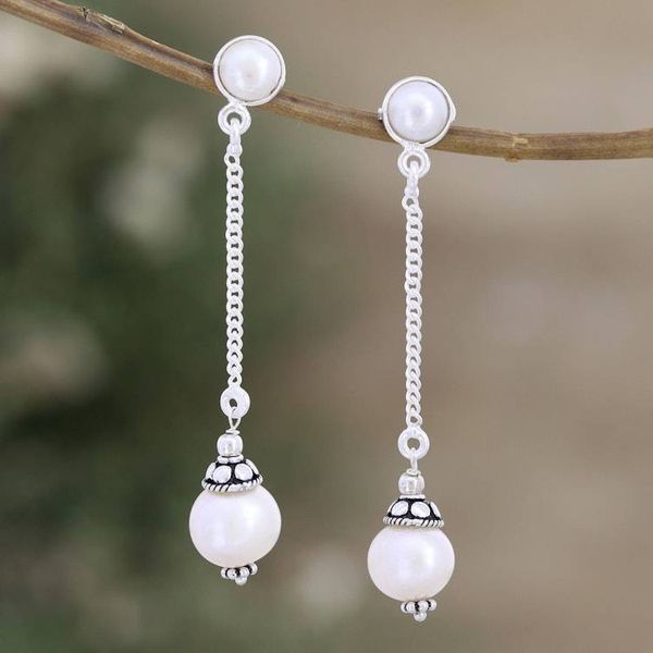 Alternate image for Sterling Silver Dangle Earrings with Cultured Pearls Charming Dream