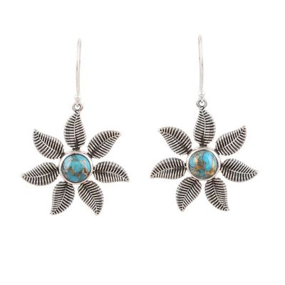 Alternate image for Sterling Silver Dangle Earrings with Composite Turquoise Leafy Blossom