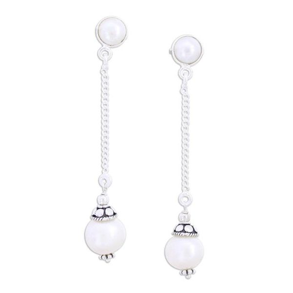 Alternate image for Sterling Silver Dangle Earrings with Cultured Pearls Charming Dream
