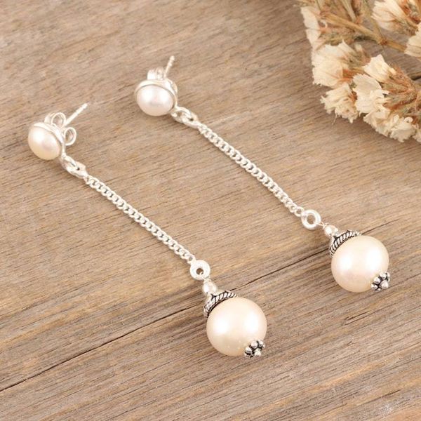 Alternate image for Sterling Silver Dangle Earrings with Cultured Pearls Charming Dream