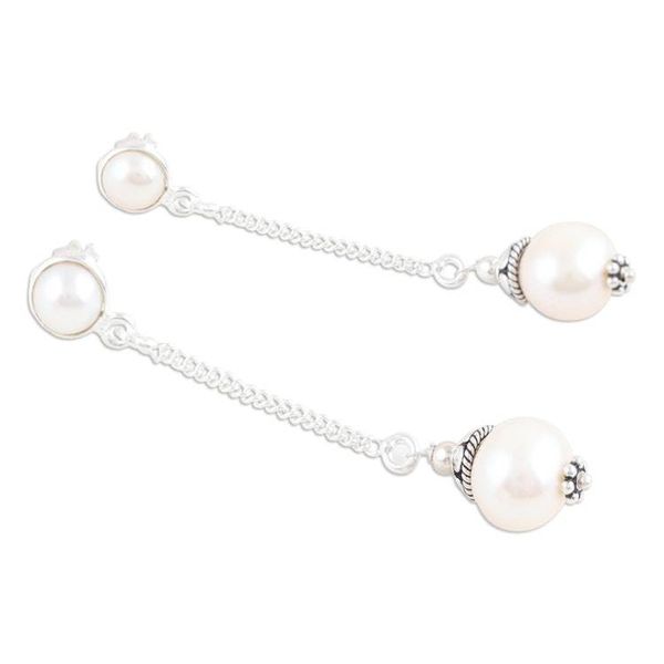 Alternate image for Sterling Silver Dangle Earrings with Cultured Pearls Charming Dream