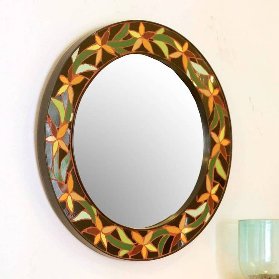 Fair Trade Indian Mosaic Ceramic Mirror 'Daffodils'