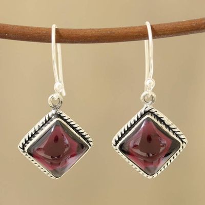 Alternate image for Square Natural Garnet Dangle Earrings from India Radiant Kite