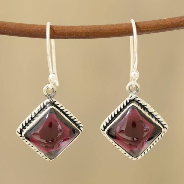 Alternate image for Square Natural Garnet Dangle Earrings from India Radiant Kite