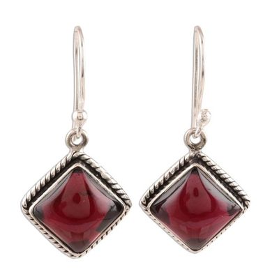 Alternate image for Square Natural Garnet Dangle Earrings from India Radiant Kite