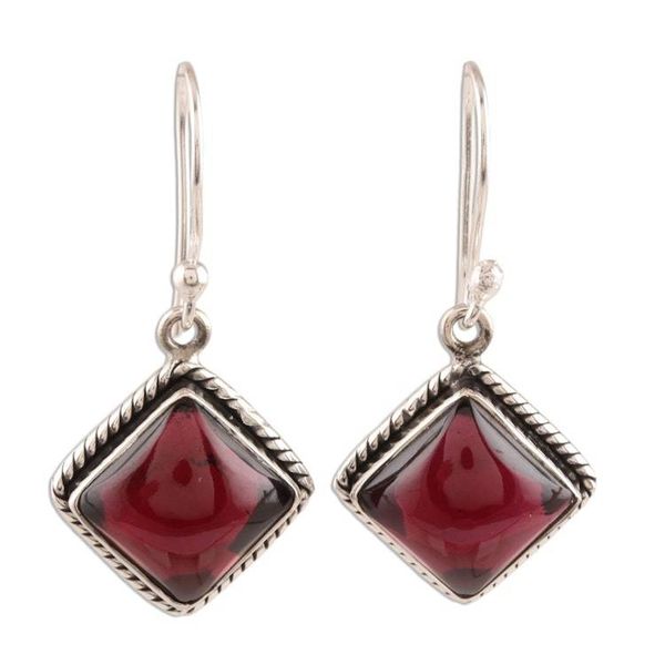 Alternate image for Square Natural Garnet Dangle Earrings from India Radiant Kite