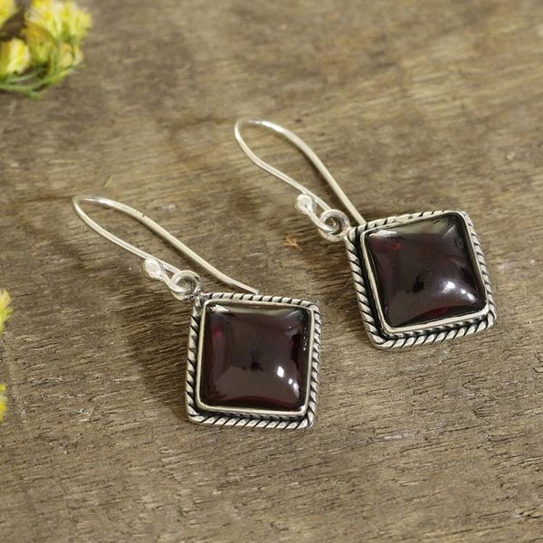 Alternate image for Square Natural Garnet Dangle Earrings from India Radiant Kite