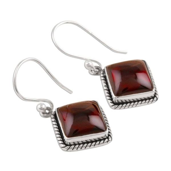 Alternate image for Square Natural Garnet Dangle Earrings from India Radiant Kite