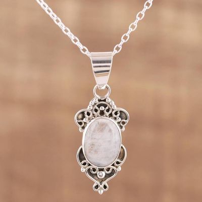 Alternate image for Rainbow Moonstone and Sterling Silver Pendant Necklace Gleam of Hope