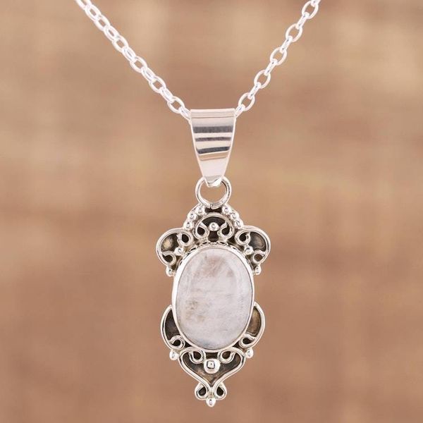 Alternate image for Rainbow Moonstone and Sterling Silver Pendant Necklace Gleam of Hope