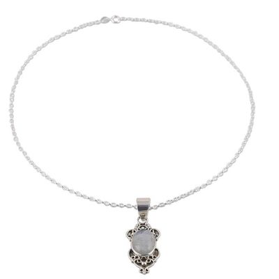 Alternate image for Rainbow Moonstone and Sterling Silver Pendant Necklace Gleam of Hope
