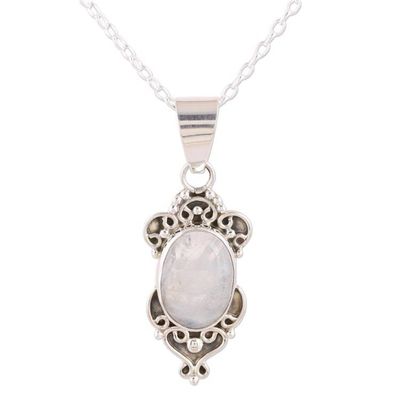 Alternate image for Rainbow Moonstone and Sterling Silver Pendant Necklace Gleam of Hope