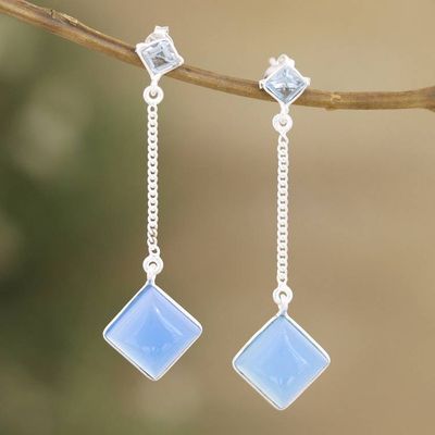 Alternate image for Sterling Silver Dangle Earrings with Chalcedony  Blue Topaz Chic Diamond