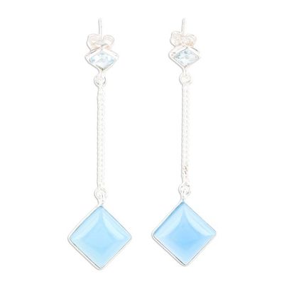 Alternate image for Sterling Silver Dangle Earrings with Chalcedony  Blue Topaz Chic Diamond